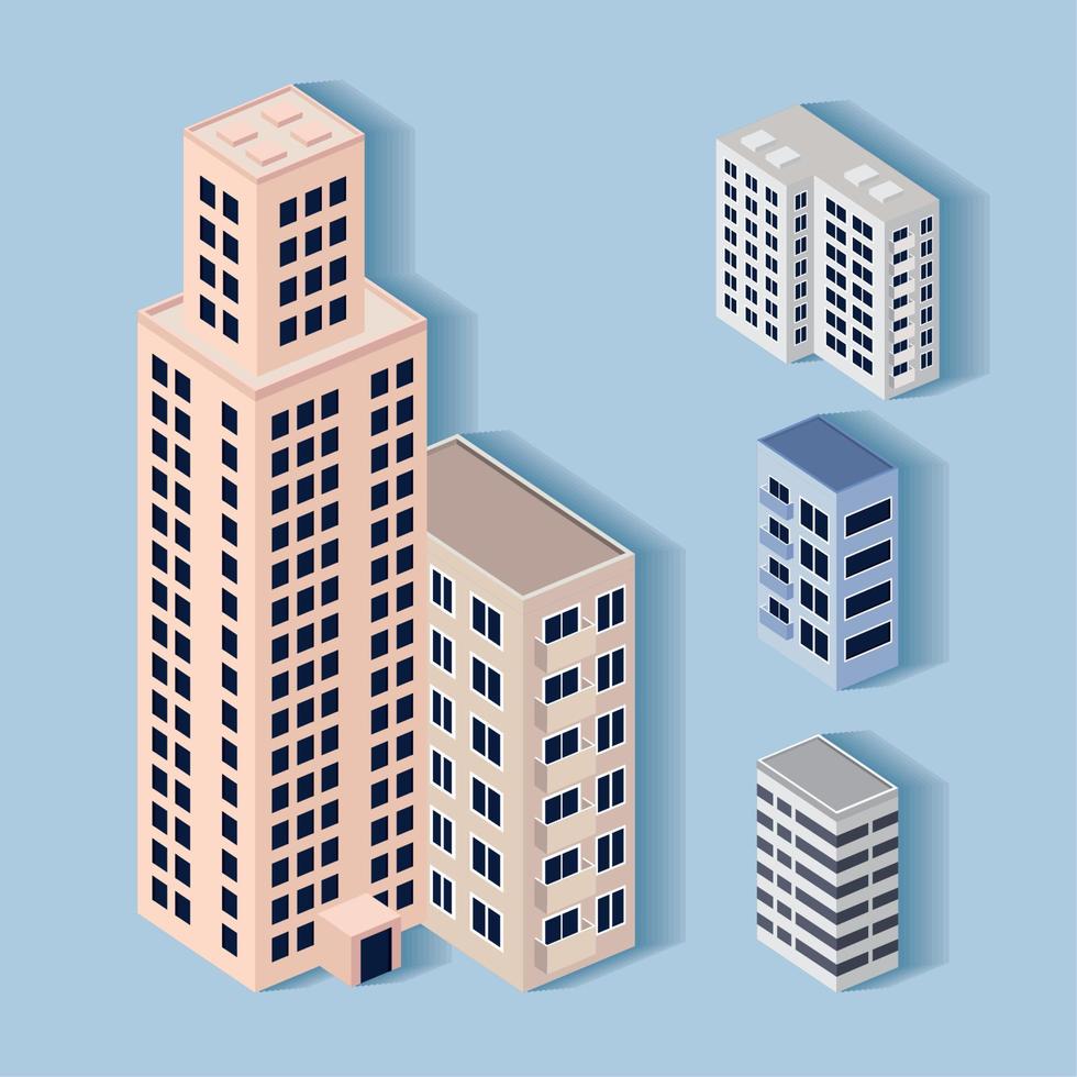 four buildings icons vector