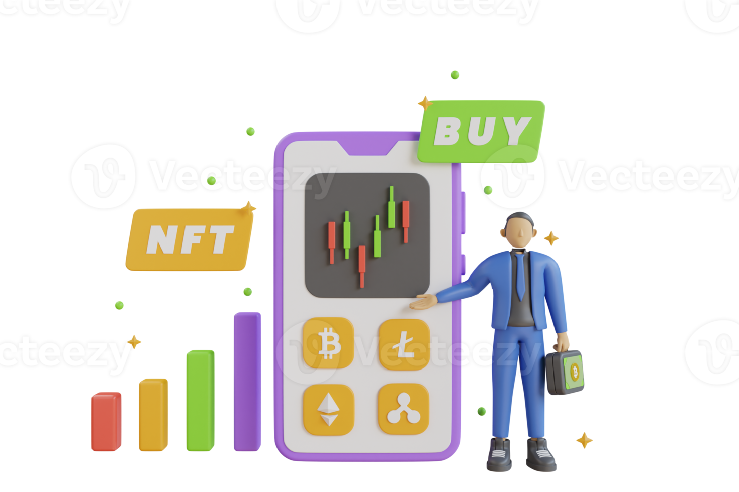 botón de compra de token no fungible nft para arte criptográfico sobre fondo azul. concepto de representación 3d nft o token no fungible para obras de arte. representación 3d png