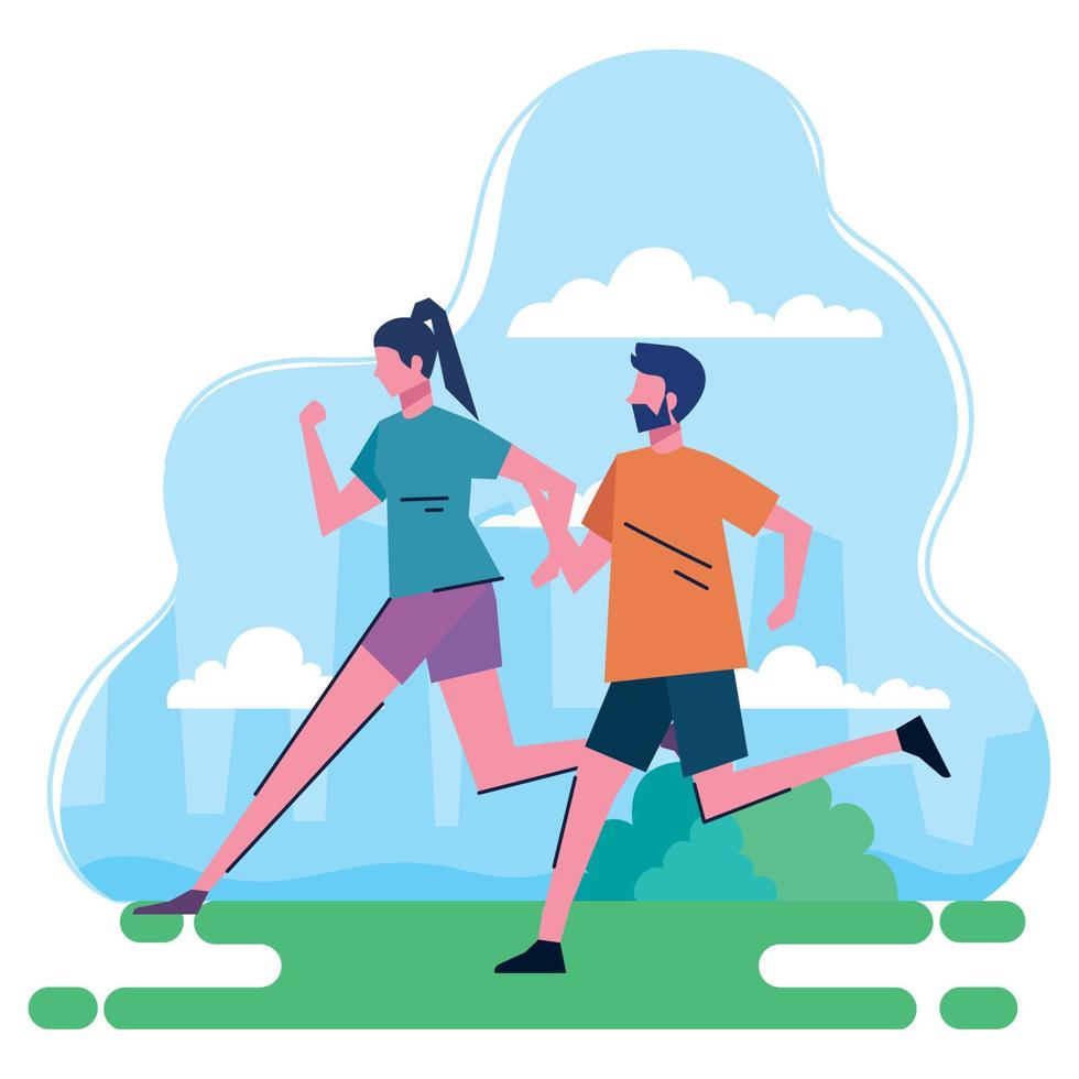 young couple running in the park characters vector
