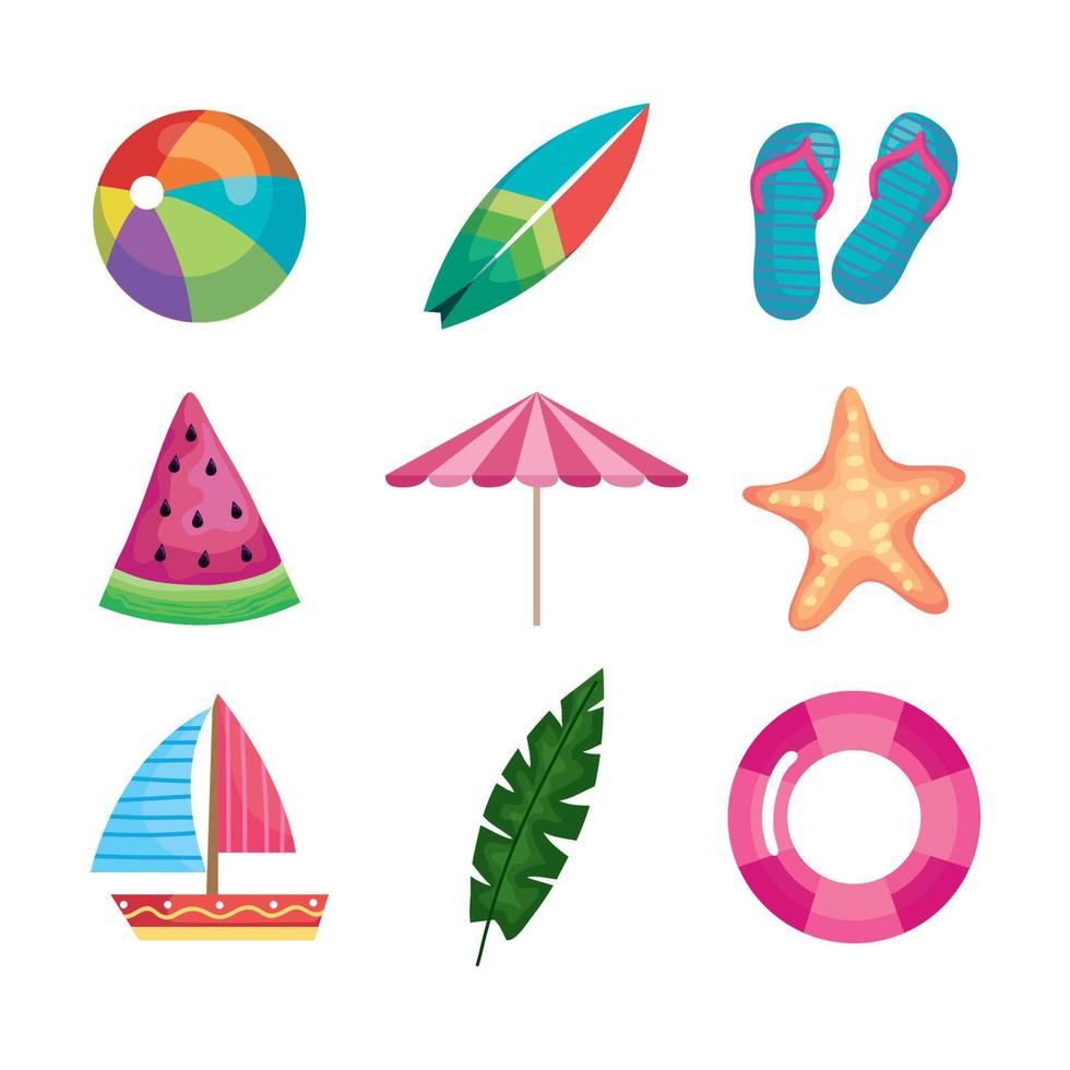 nueve iconos de verano vector