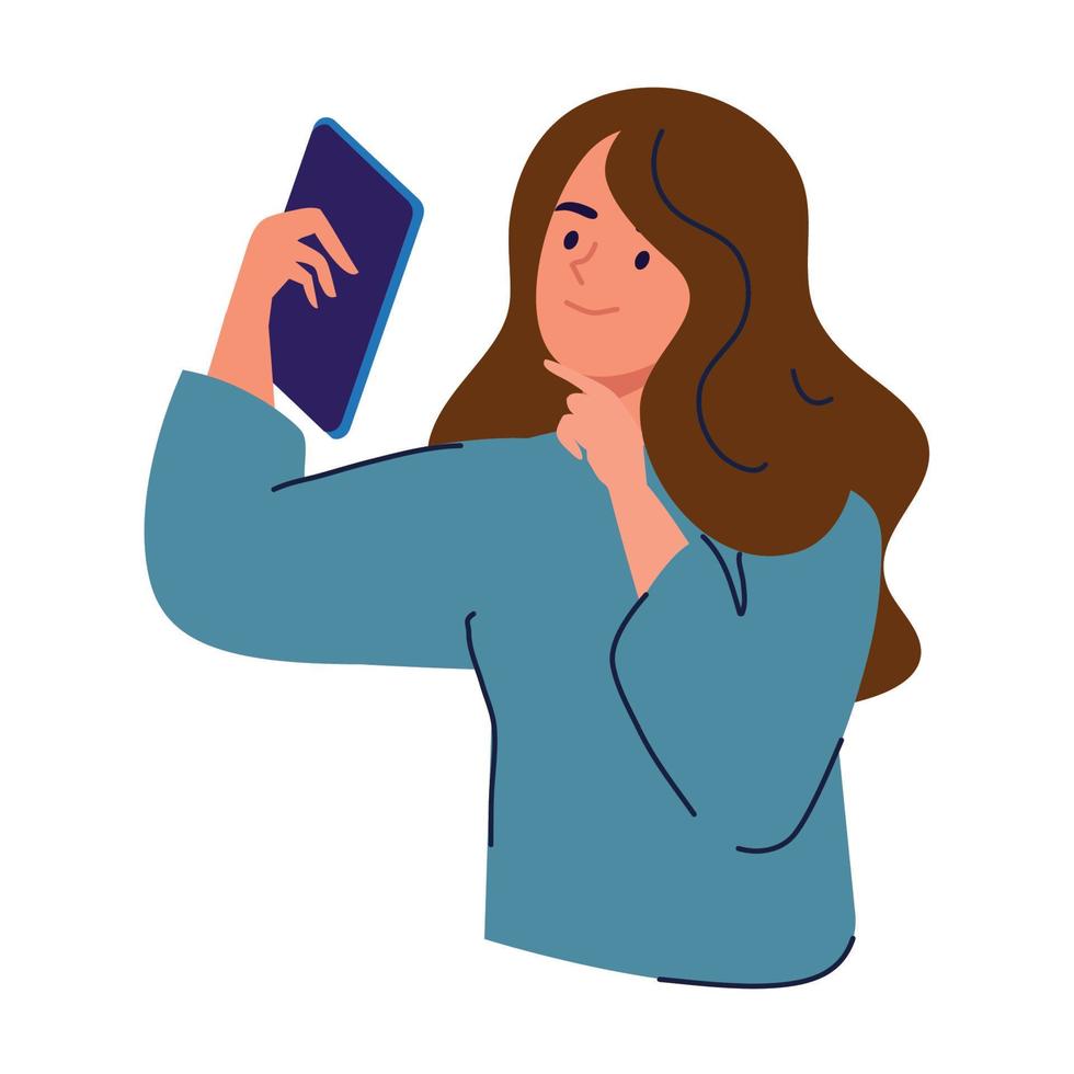 mujer tomando una selfie vector