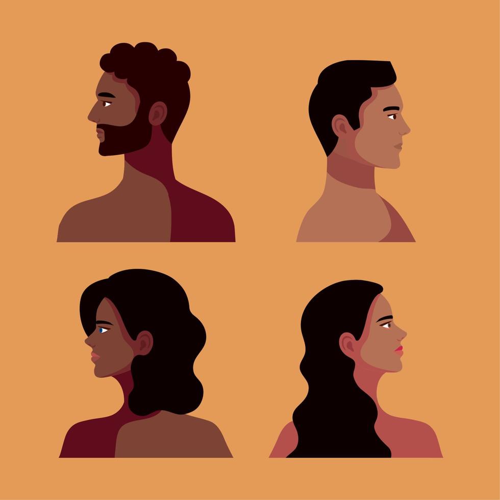 afro cuatro personas vector