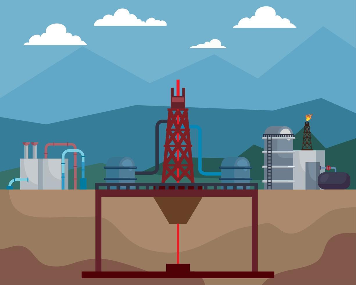 escena de la industria del fracking vector