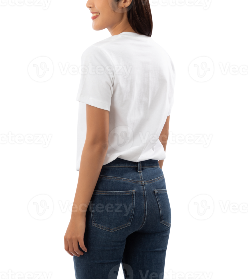 Young woman in white T shirt mockup cutout, Png file