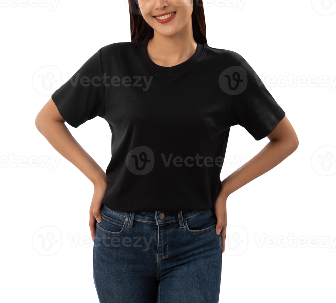 junge frau im schwarzen t-shirt-modellausschnitt, png-datei png