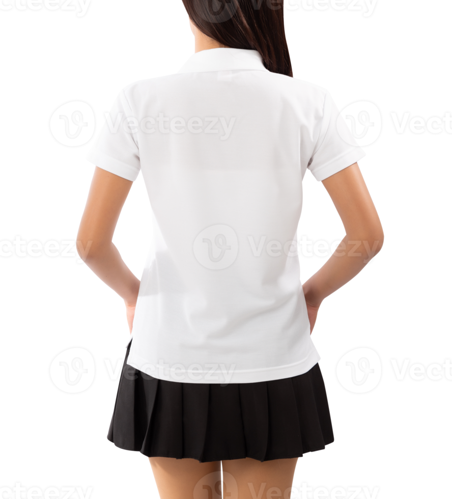 Young woman in white polo shirt mockup cutout, Png file