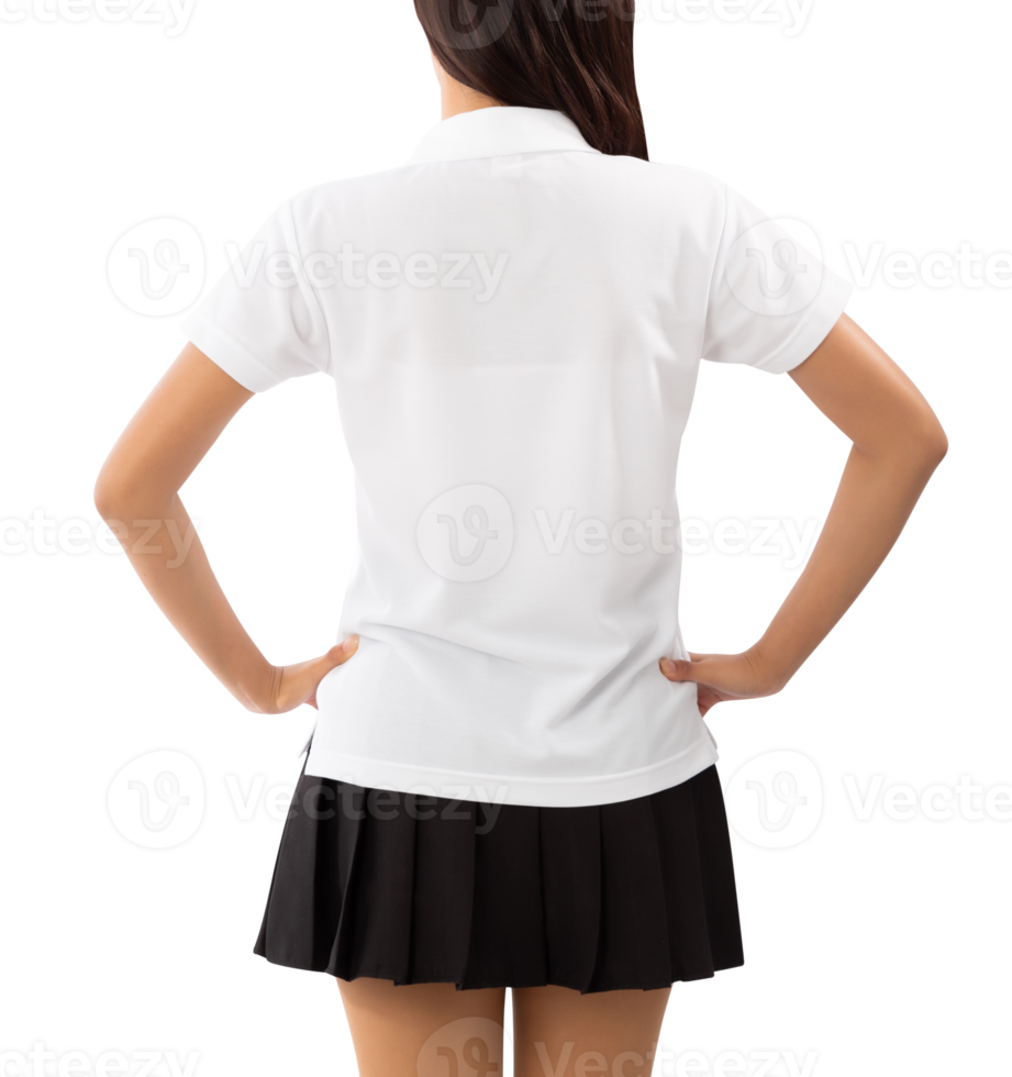 Young woman in white polo shirt mockup cutout, Png file