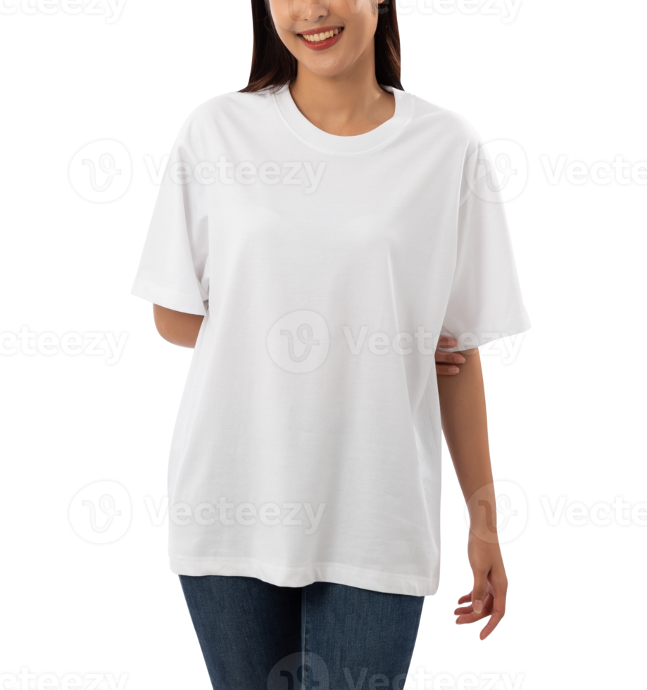 Young woman in white oversize T shirt mockup cutout, Png file