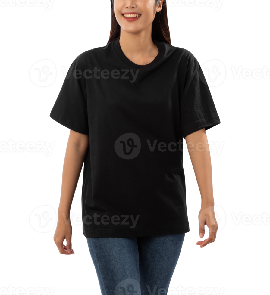 mujer joven en camiseta negra de gran tamaño maqueta recortada, archivo png  12487230 PNG