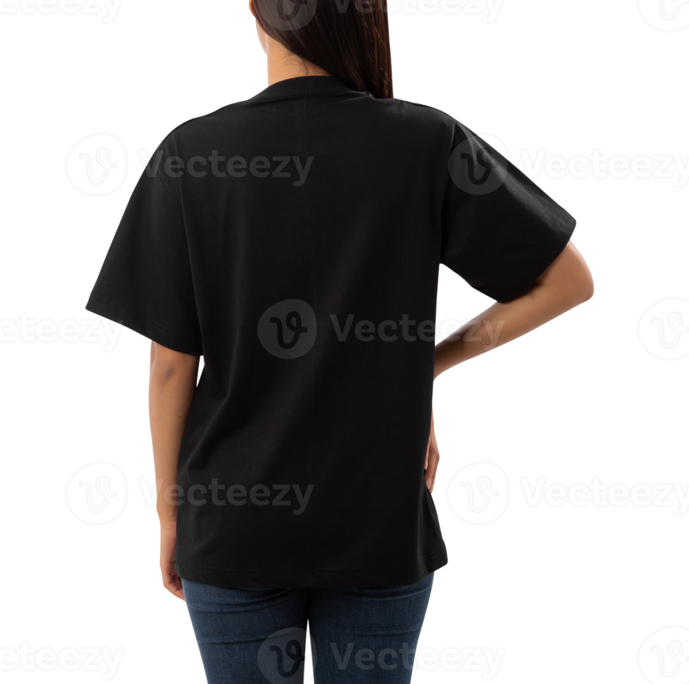 Young woman in black oversize T shirt mockup cutout, Png file