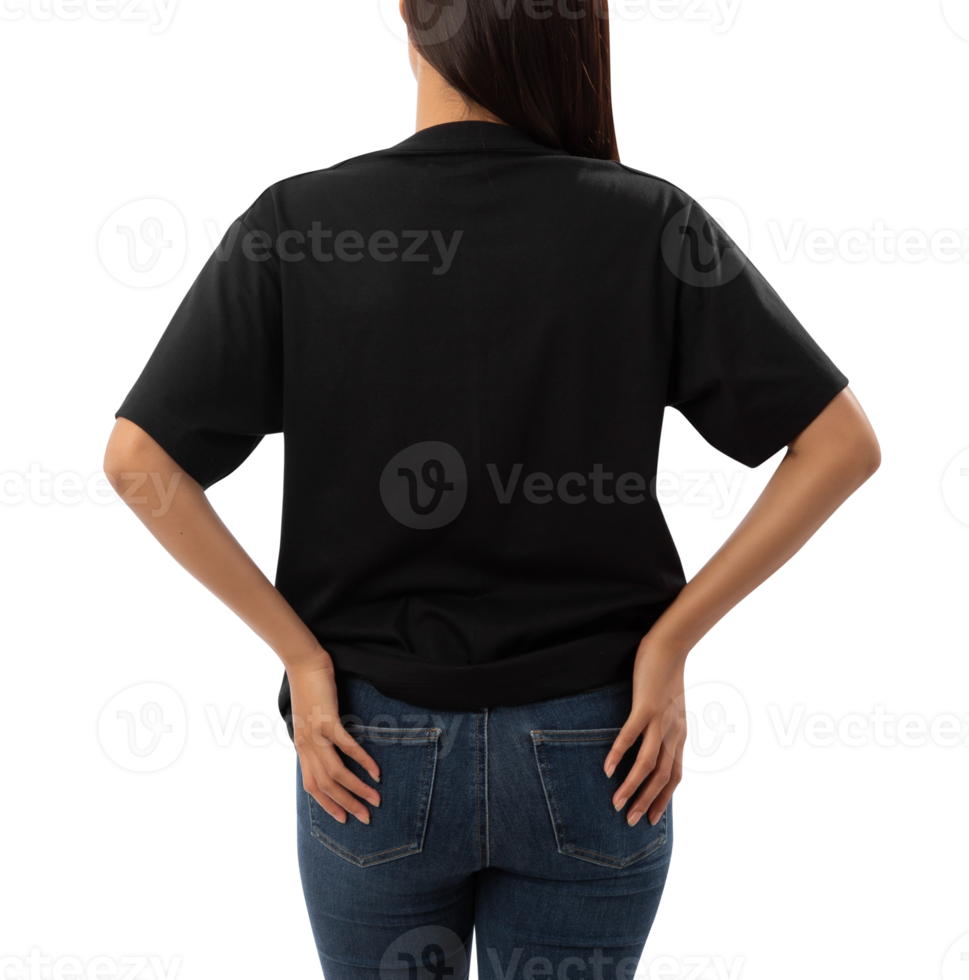 Young woman in black oversize T shirt mockup cutout, Png file