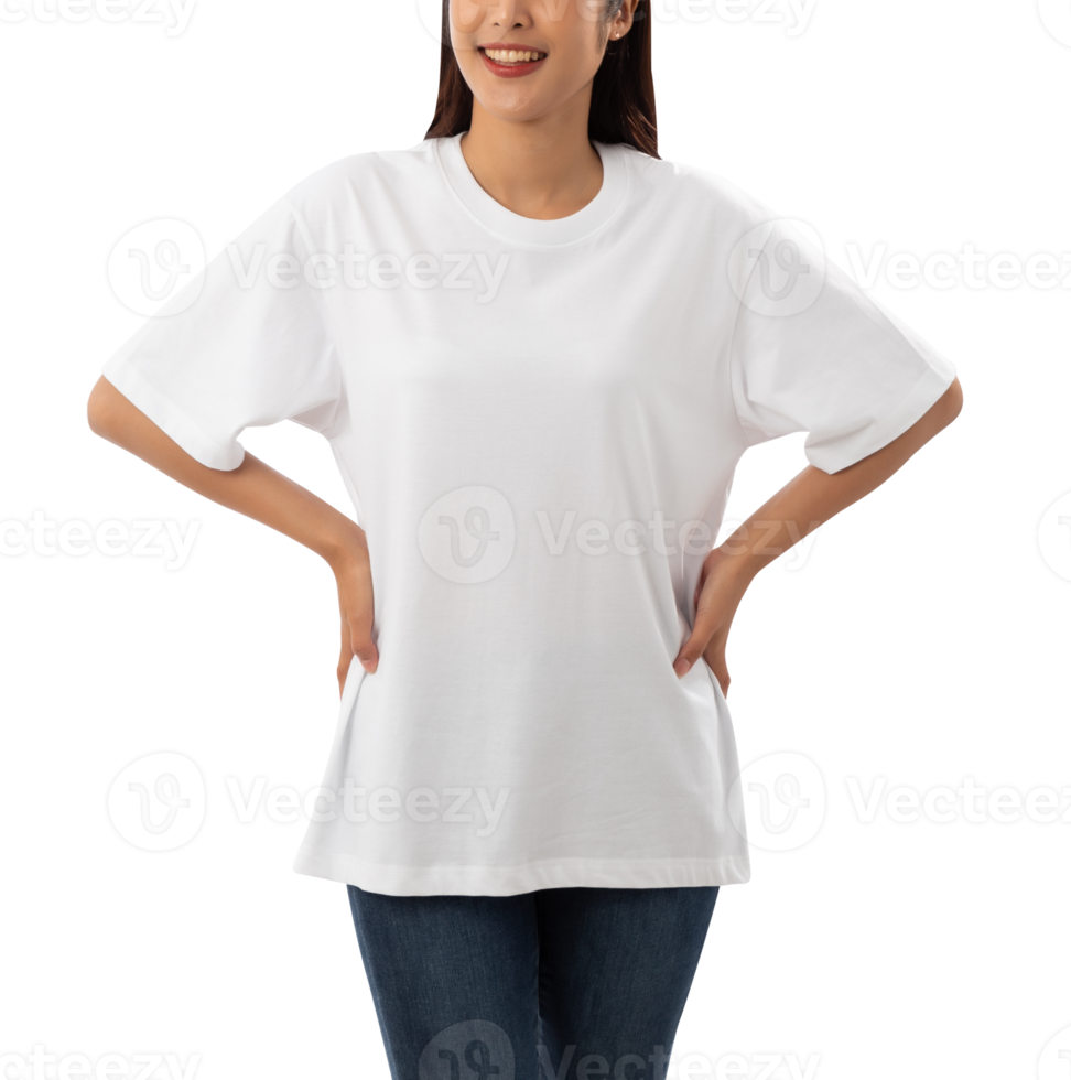 Young woman in white oversize T shirt mockup cutout, Png file