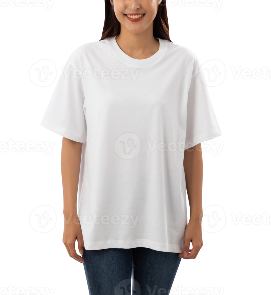 Young woman in white oversize T shirt mockup cutout, Png file