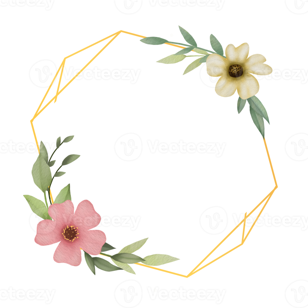Watercolor leaves and flower bouquet wreath frame digital painting or watercolor floral frame png