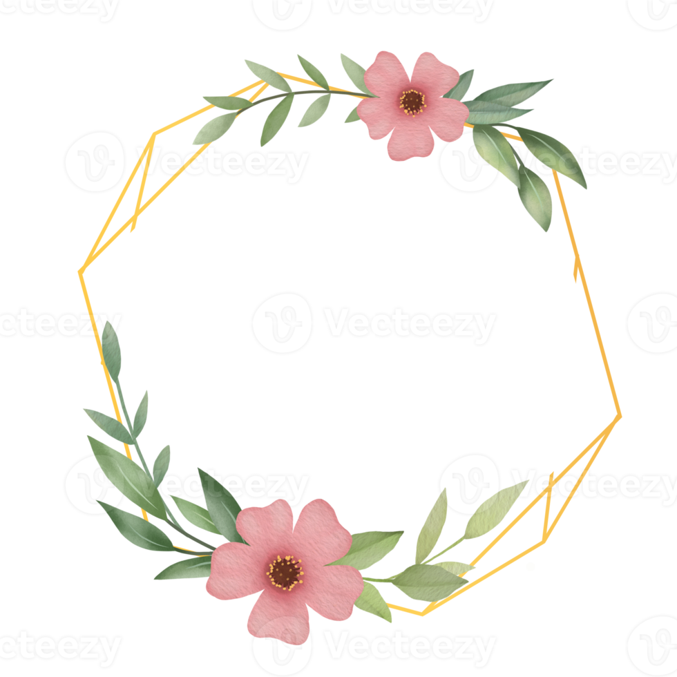 Watercolor leaves and flower bouquet wreath frame digital painting or watercolor floral frame png