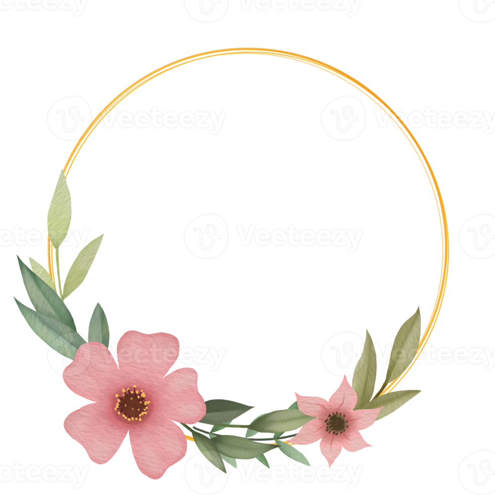 Watercolor leaves and flower bouquet wreath frame digital painting or watercolor floral frame png