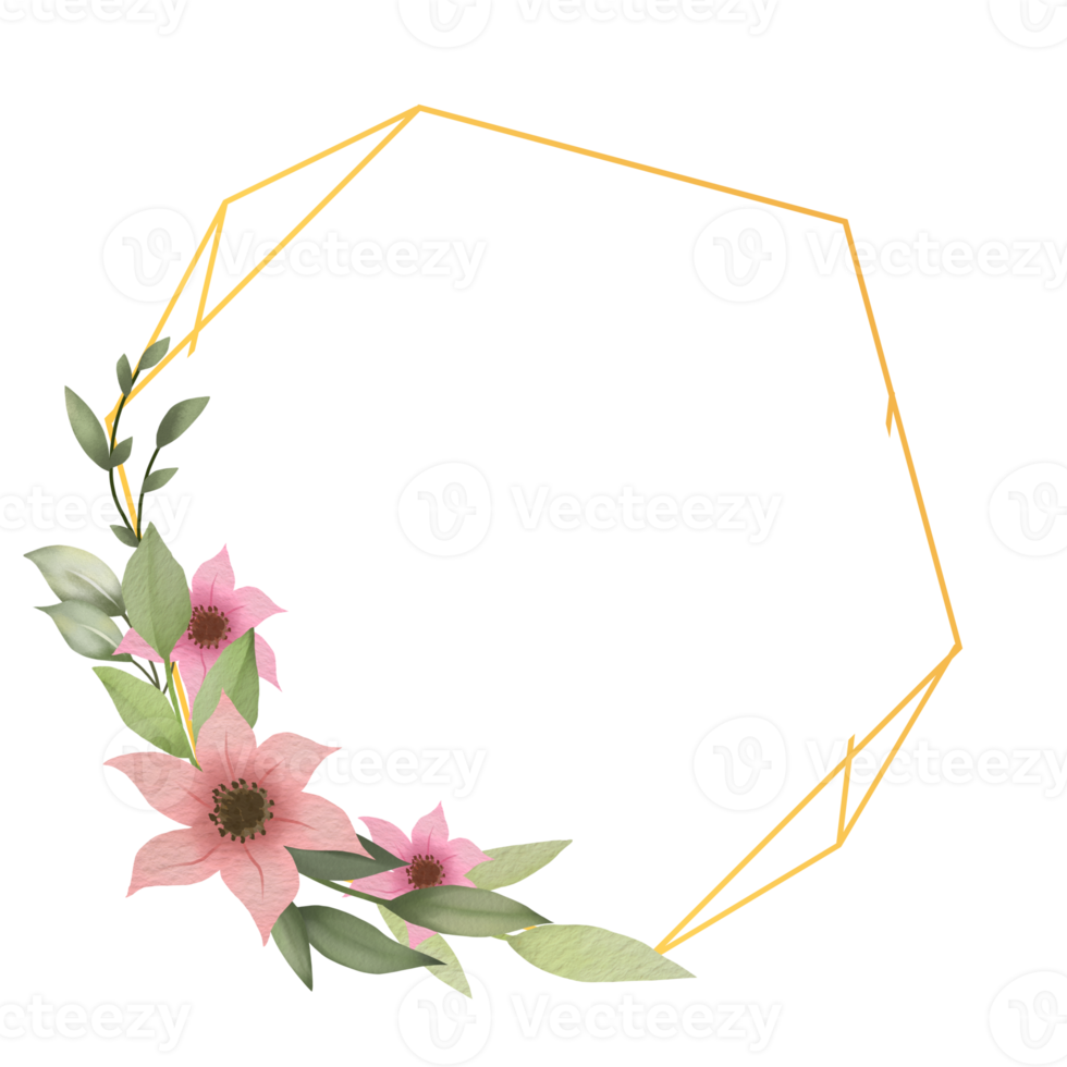 Watercolor leaves and flower bouquet wreath frame digital painting or watercolor floral frame png