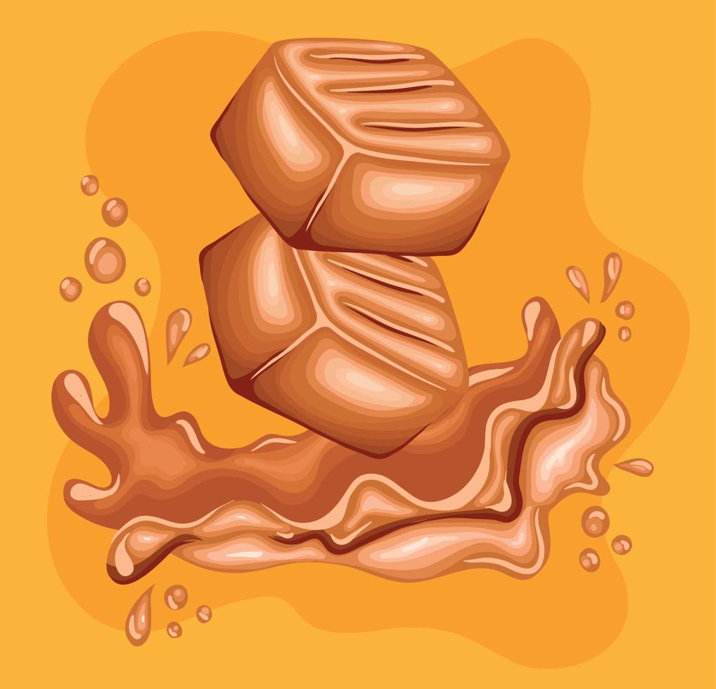 caramels in yellow background vector