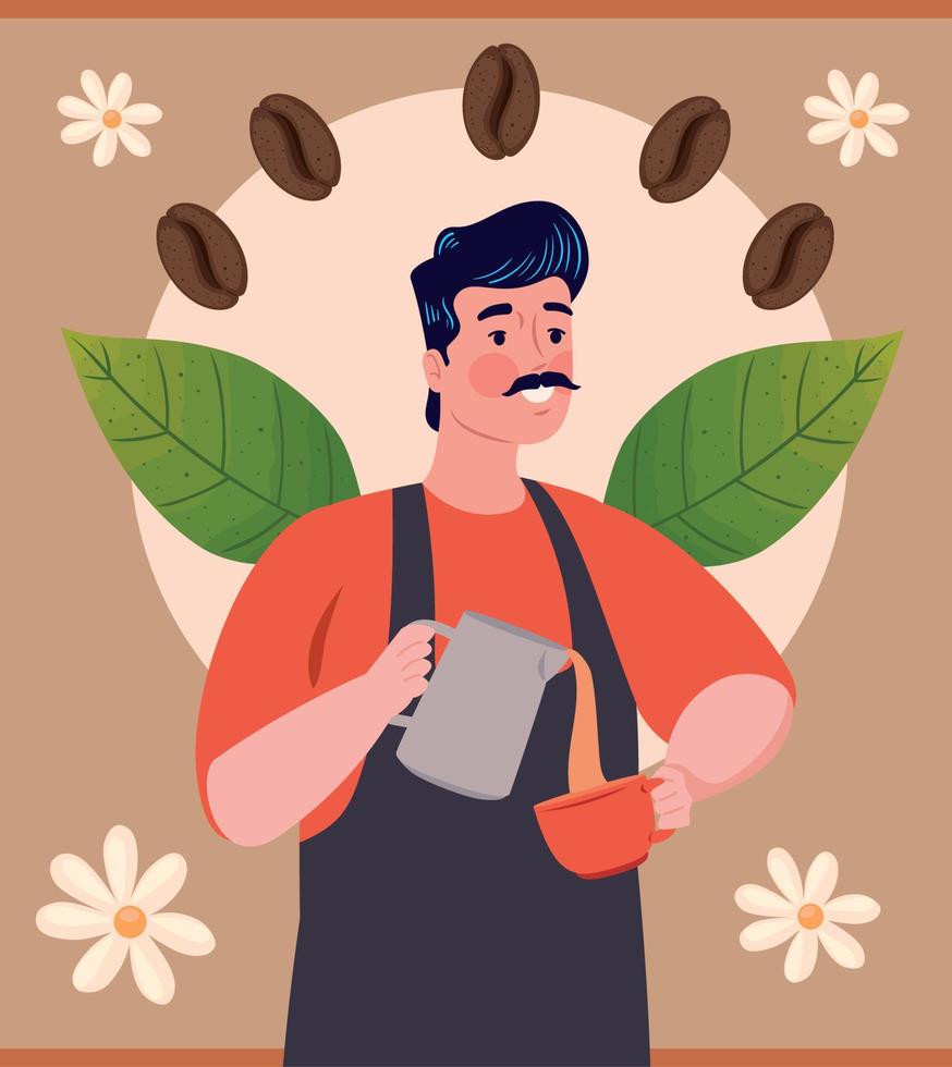 coffee shop barista with toast grains vector