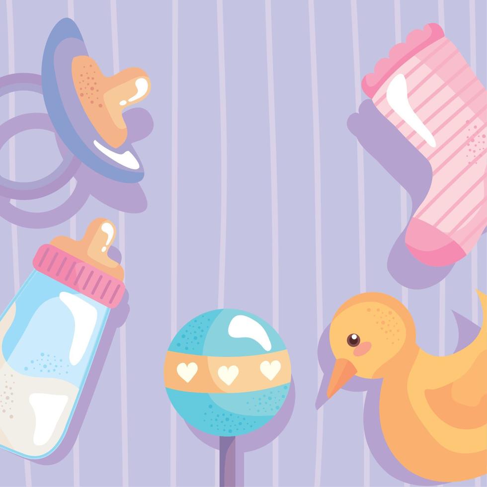 bundle of five baby shower icons around vector
