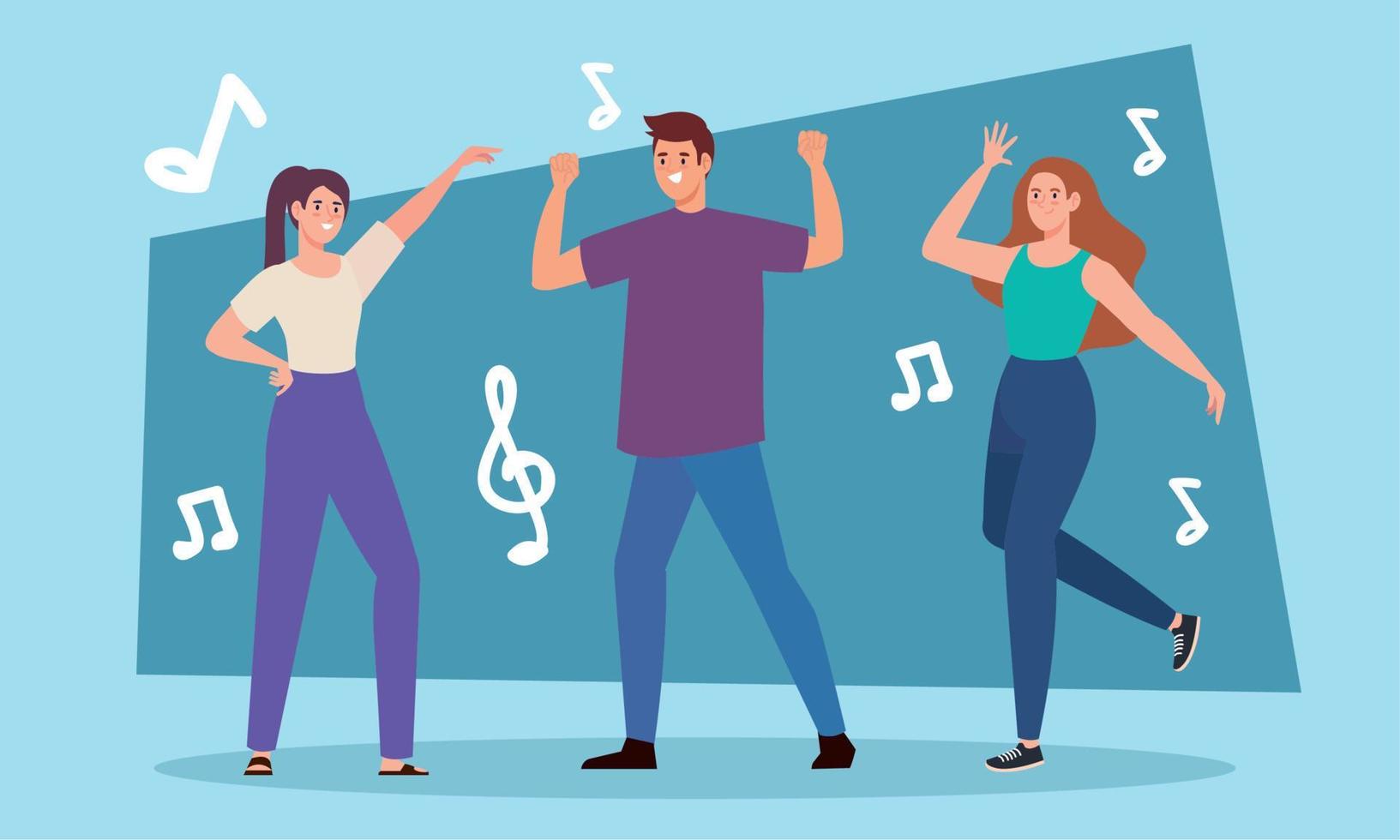 gente bailando y notas musicales vector