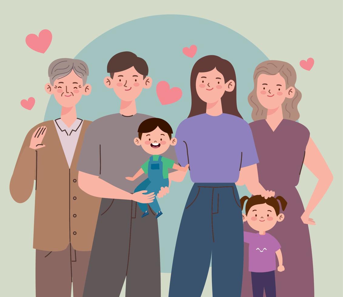 six korean family members and hearts vector