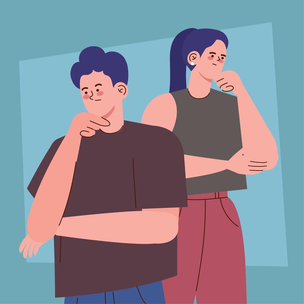 persons couple thinking characters vector