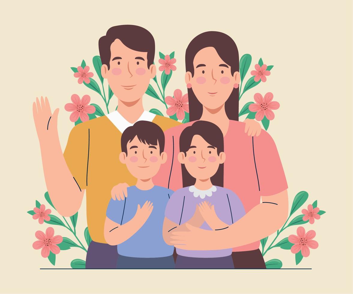 korean parents and kids vector