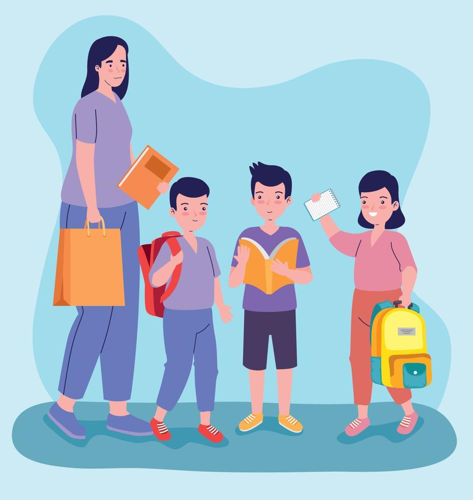 mother and kids purchasing vector