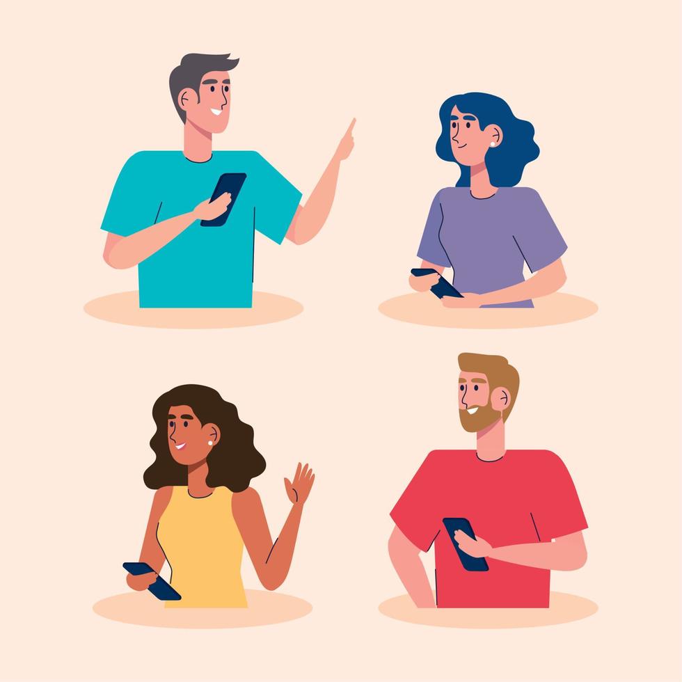 persons community using smartphones characters vector