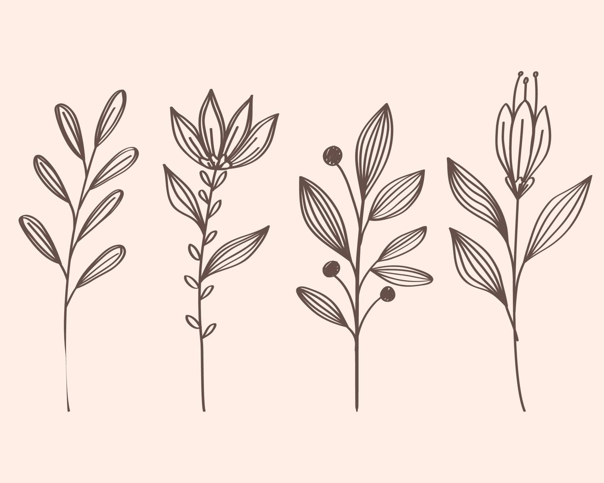 bundle of branches leafs plants hand drawn style icon vector