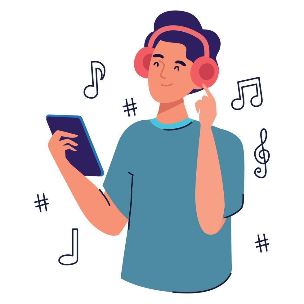 man listening music vector