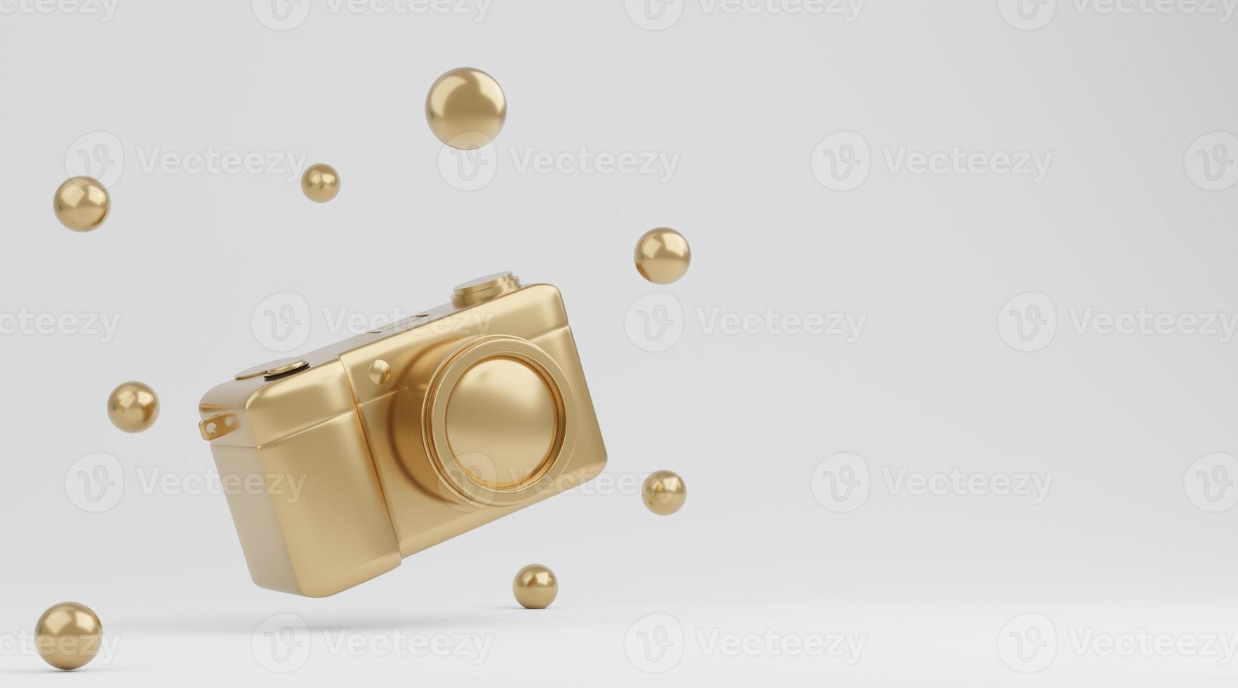 Gold camera on white background, technology concept. 3d rendering photo