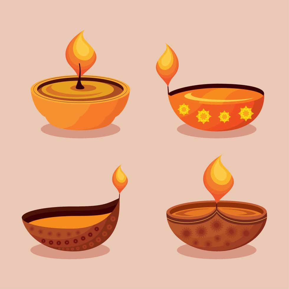 cuatro lámparas de celebración de diwali vector