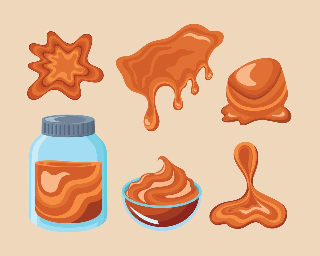 six sweet caramels icons vector