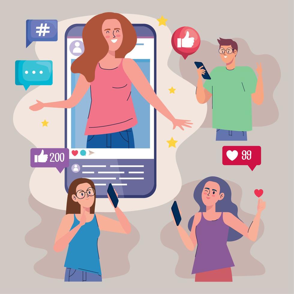 four influencers in smartphone vector