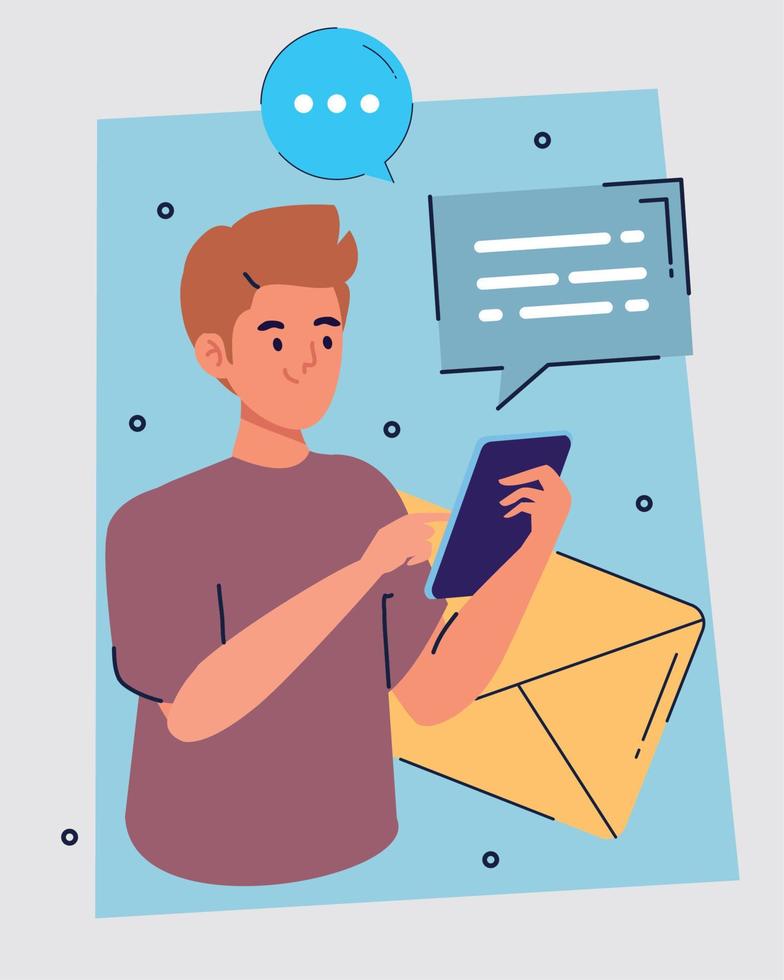 man with smartphone and email vector