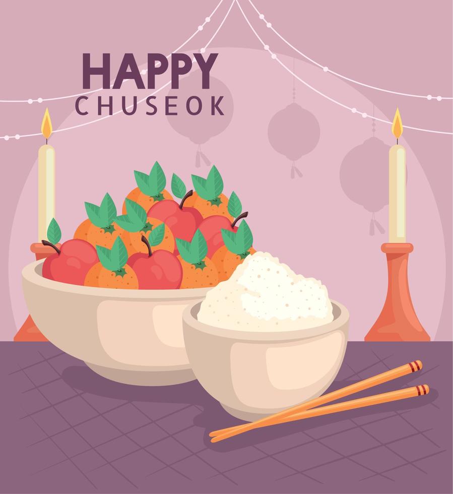korea chuseok lettering postcard vector