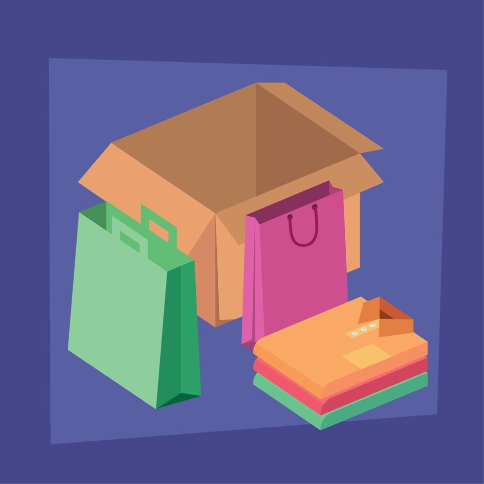 box with shopping bags vector