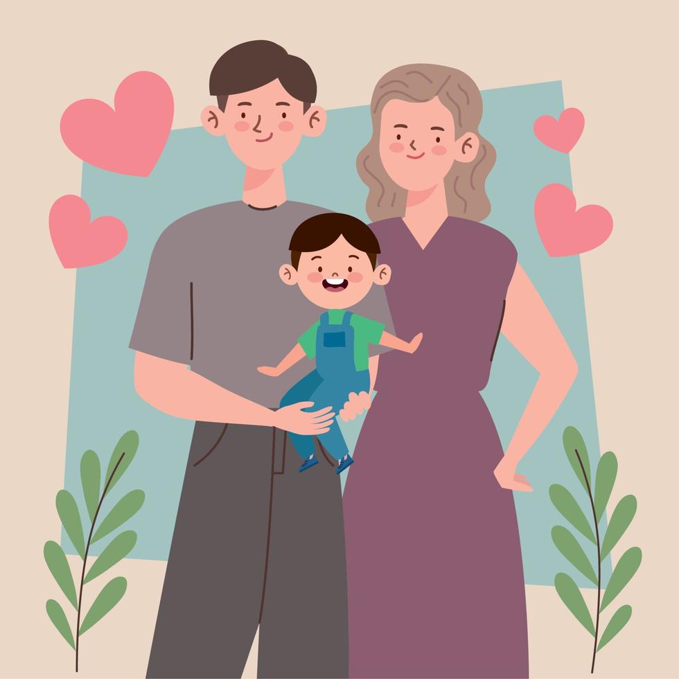 korean couple and son vector