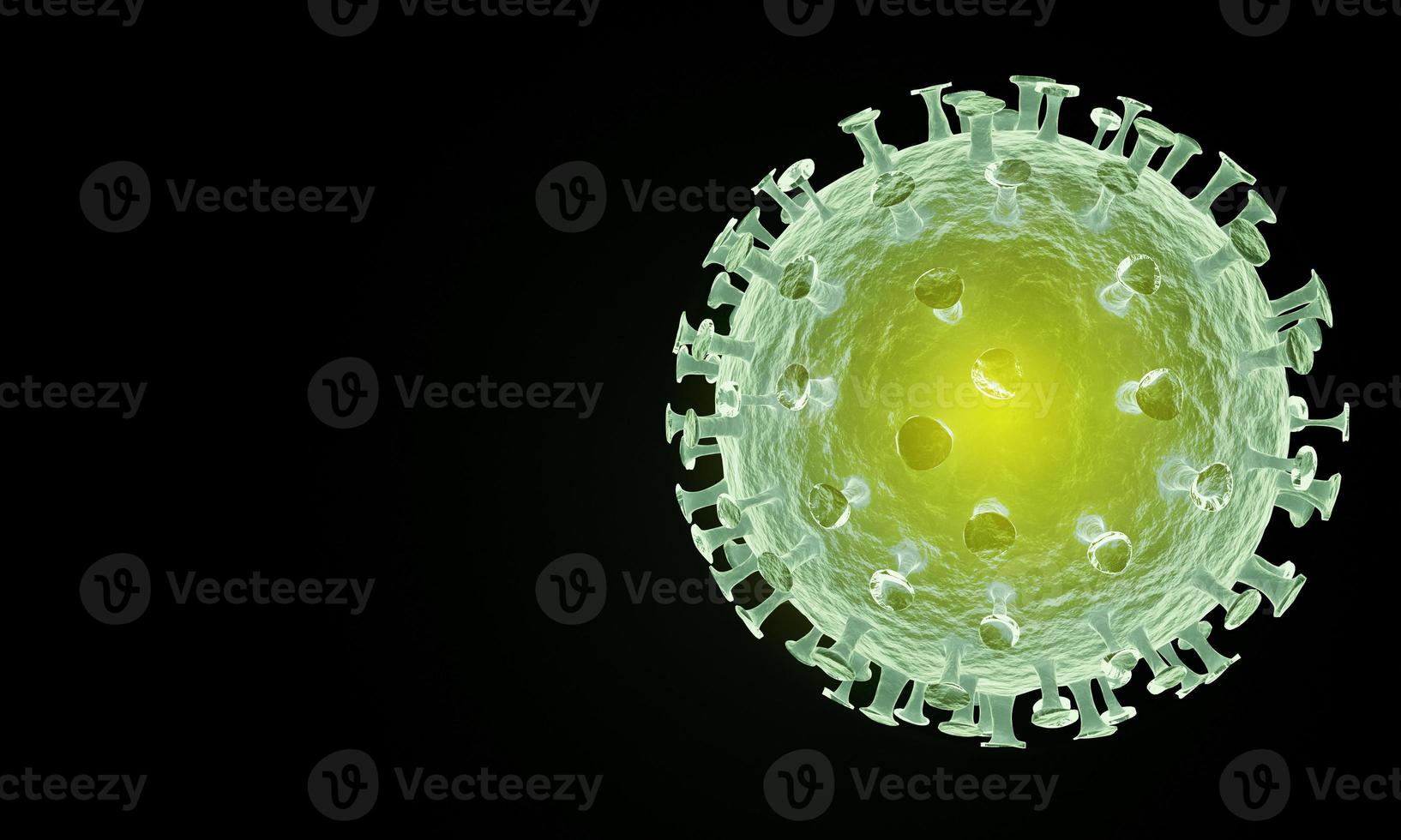 Green corona virus cell on black background. 3d rendering photo