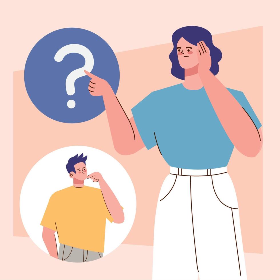 woman and man with question mark vector