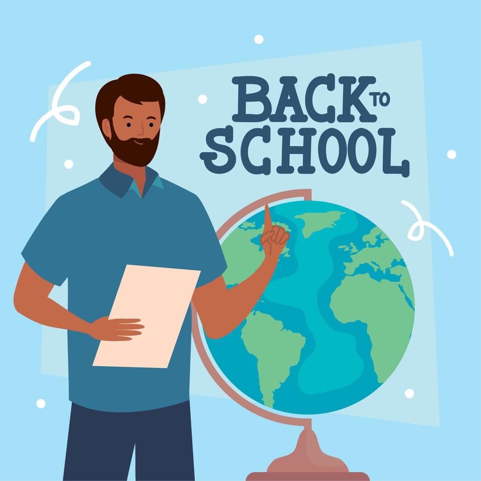 back to school lettering with geography teacher vector