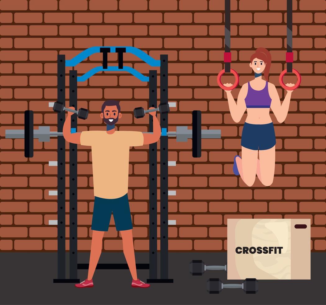 couple practicing crossfit vector