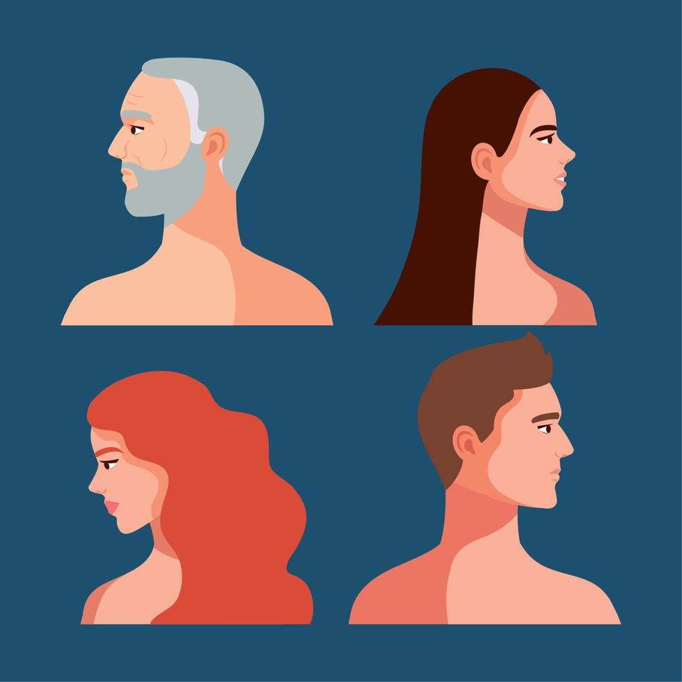 cuatro personas sin camisa vector