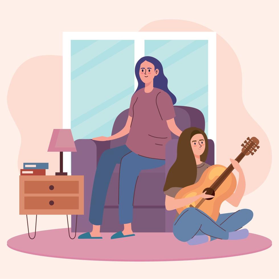 personaje de mujer en casa vector