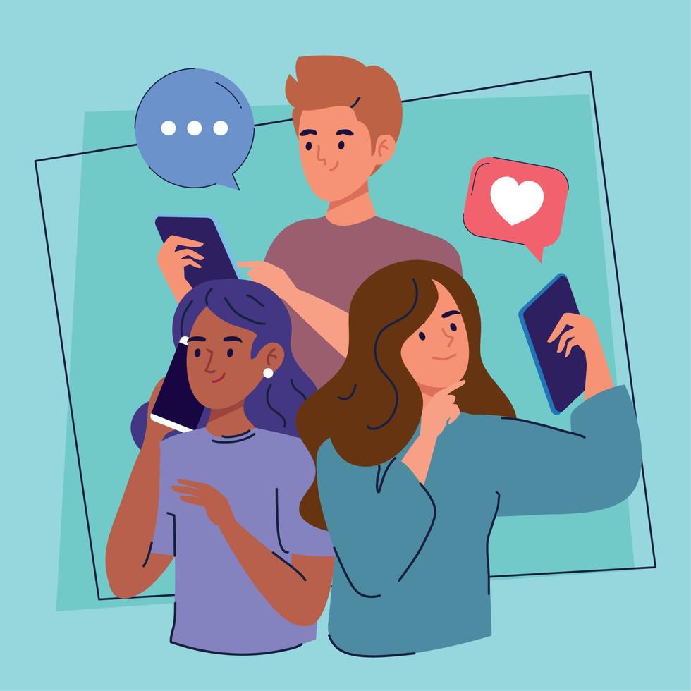 interracial people using smartphone vector