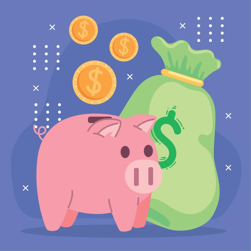 money bag and piggy savings vector