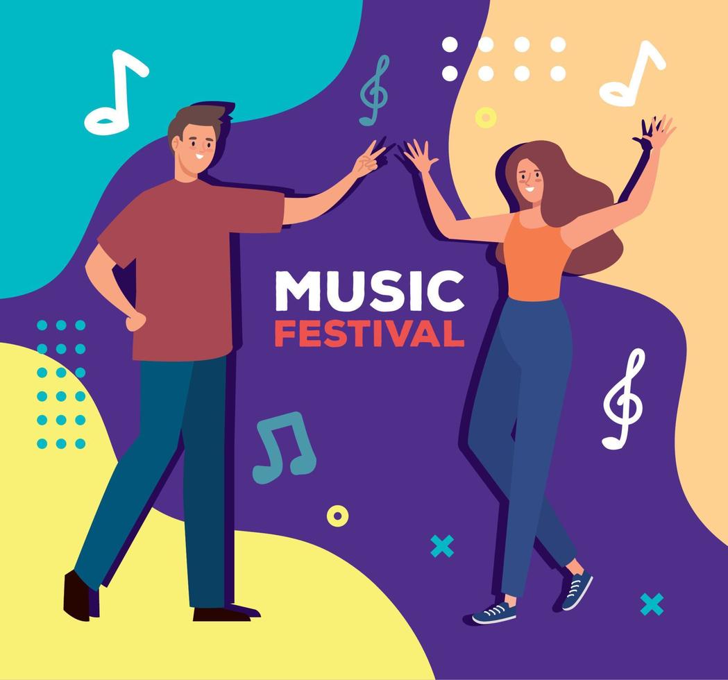 music festival lettering with couple dancing vector