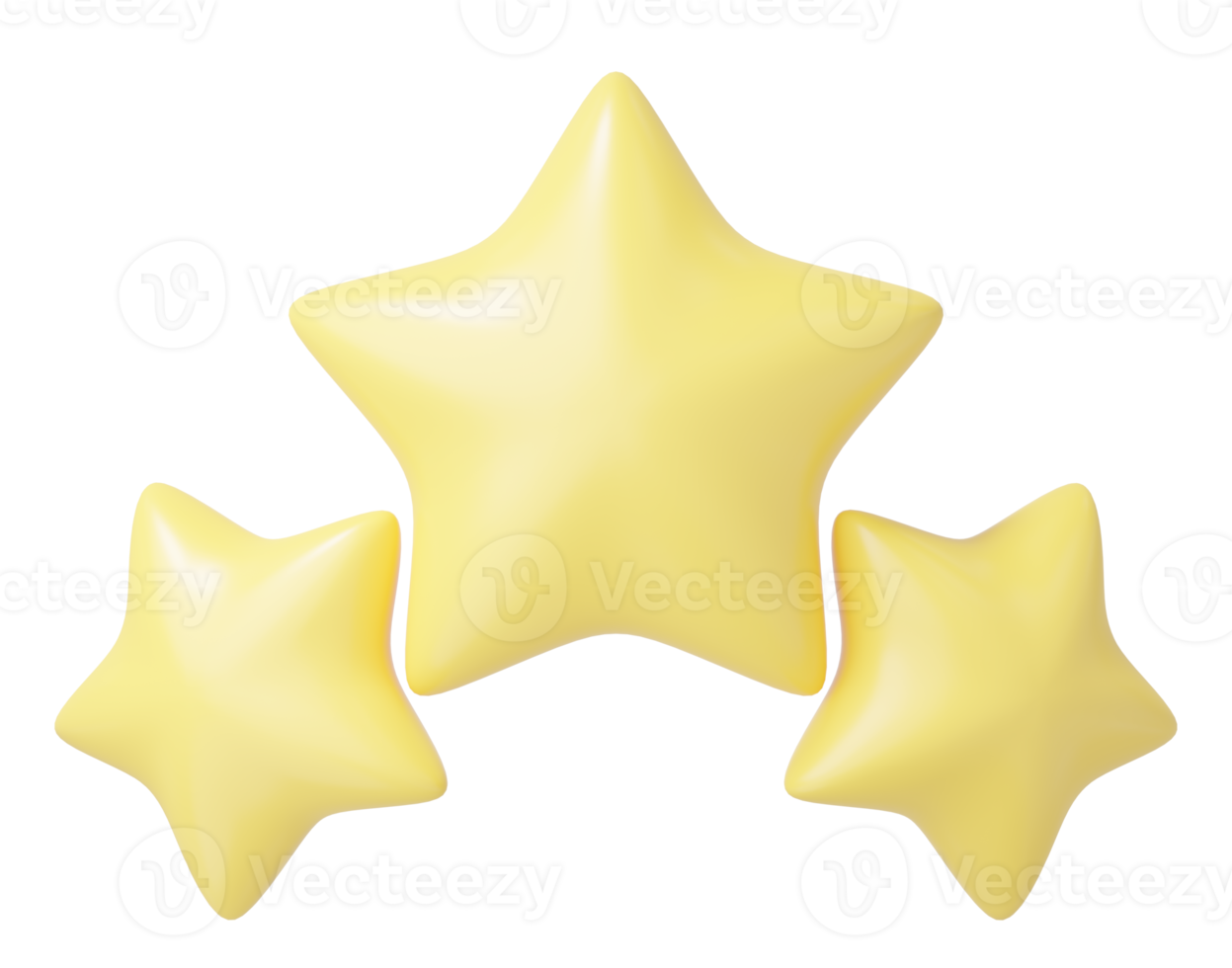 3D 3 lucky star icon. Three cute smooth yellow stars glossy isolated on transparent. New Achievements. Top ratings from feedback customer. Ui cartoon for game minimal style. 3d render illustration png